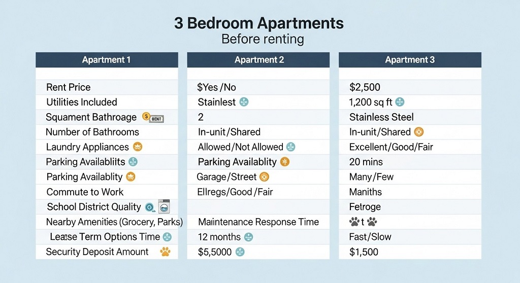 How to Compare 3 Bedroom Apartments Before Renting