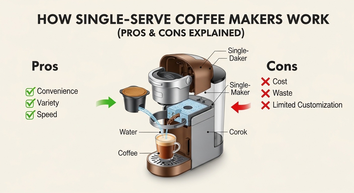 Diagram showing internal mechanism of pod coffee machine