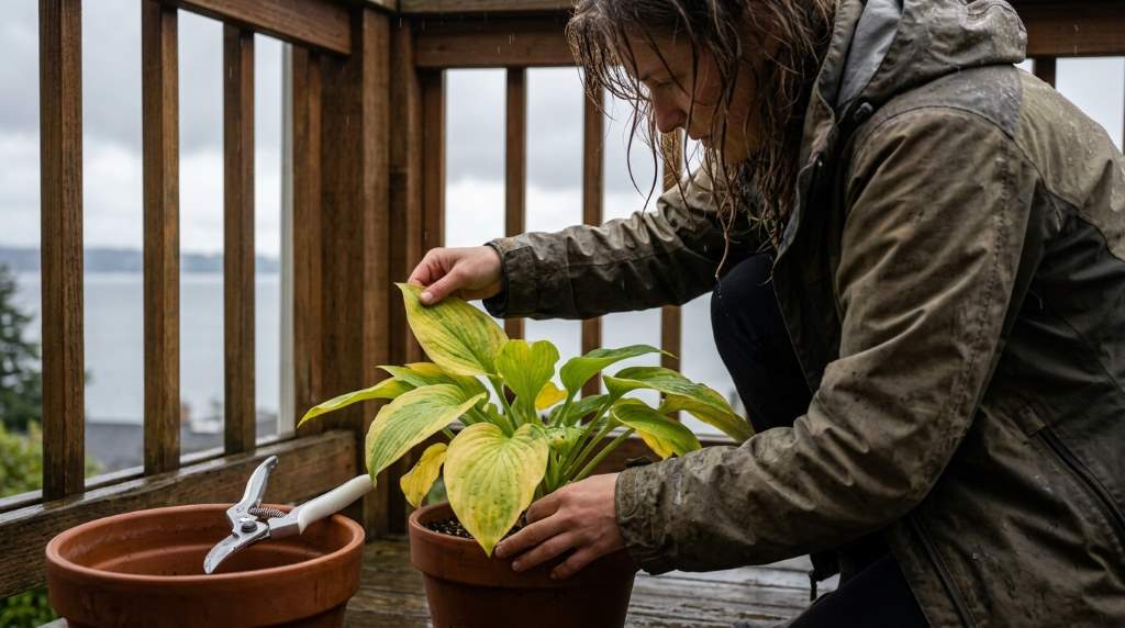 Seattle balcony garden with healthy green potted plants
