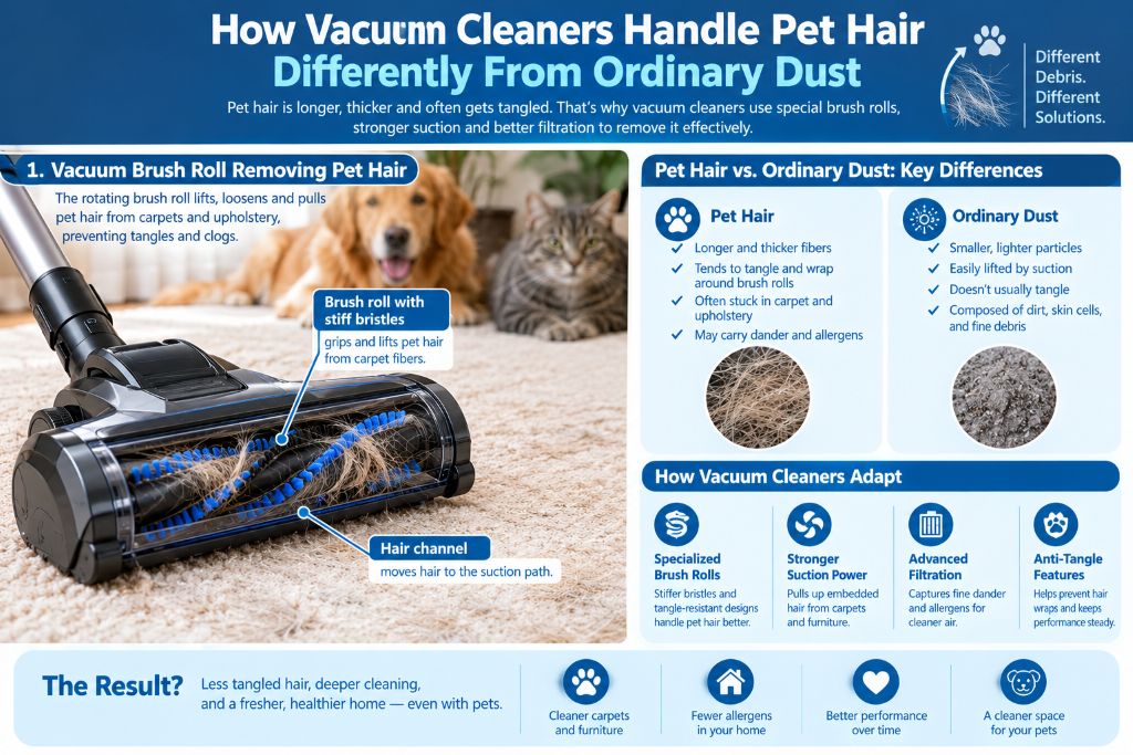 Comparing pet hair and dust cleaning performance